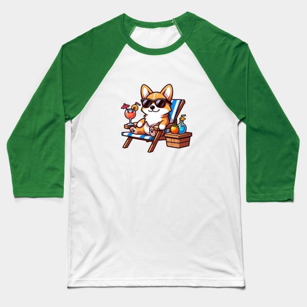 Corgi summer dog Baseball T-Shirt by WellnerCreations